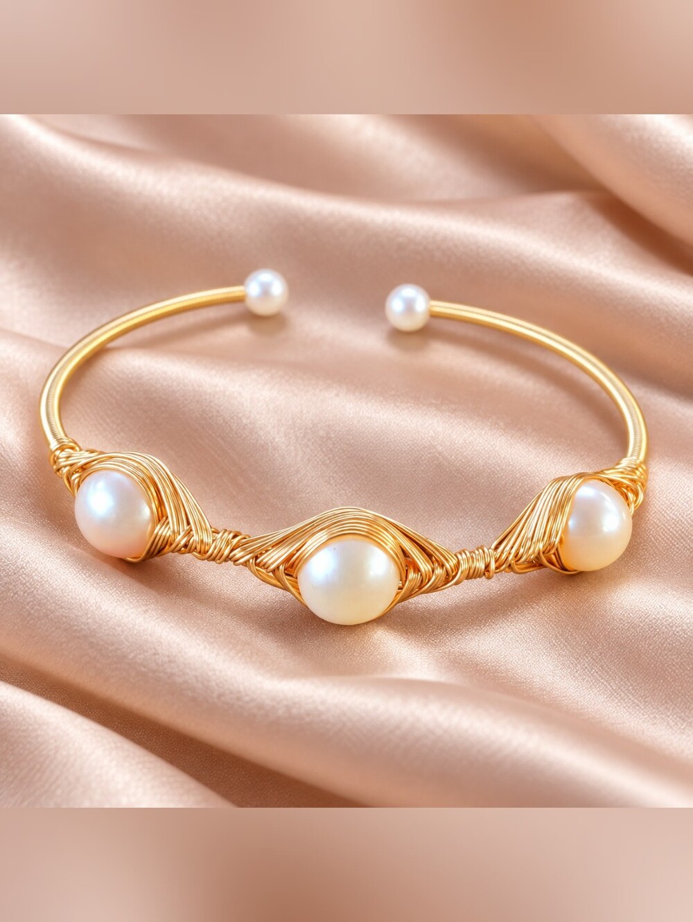Handmade - Brand New Elegant Gold Edison Pearl Wire Wrap Cuff Bracelet